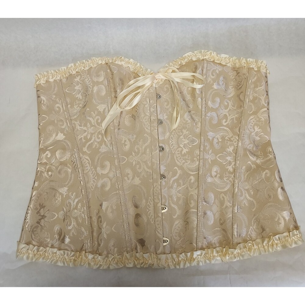Corset Over Bust Lace Up Bustier US 18-20 5X Beige Paisley Costume Sexy Lingerie